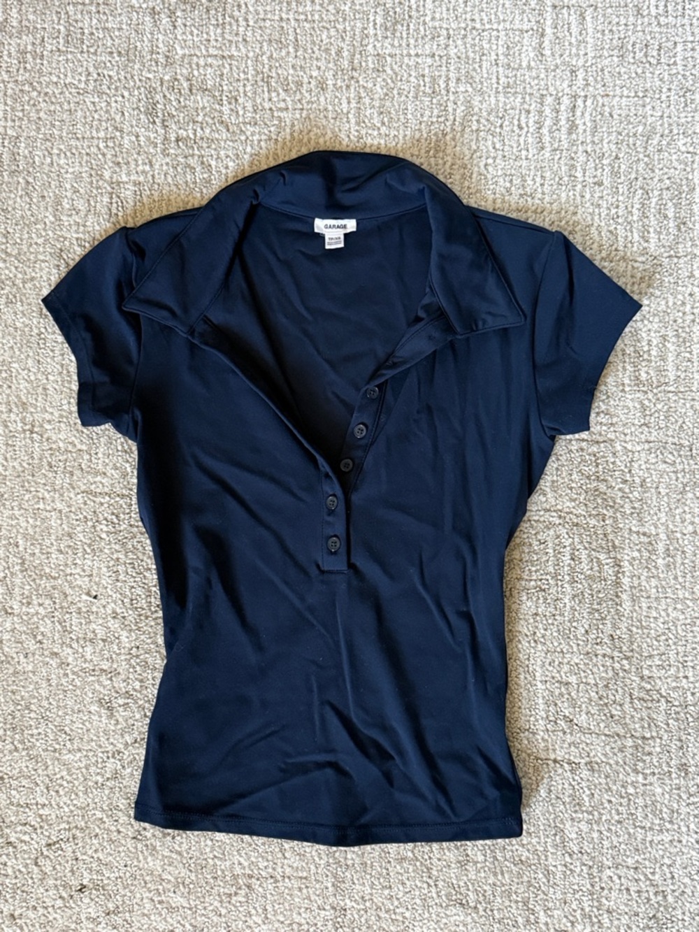Garage Navy Short Sleeve Polo Button-Front Top